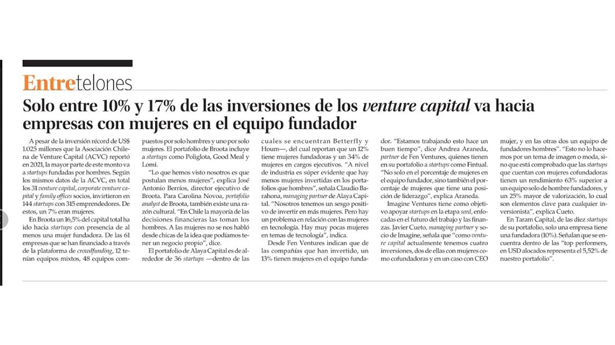 Solo entre 10% y 17% de las inversiones de los venture capital va hacia ...