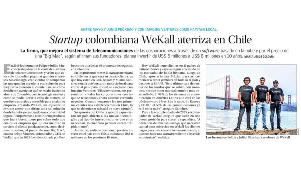 Startup colombiana WeKall aterriza en Chile